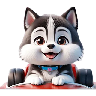 🚗 5da8bf1a anjing, husky, kartun, lucu, hewan peliharaan, binatang, menyetir telegram sticker