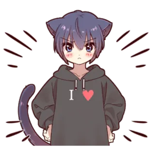 😡 f690c1f1 I [heart] chat, neko, garçon, anime, sweat à capuche, chat-garçon whatsapp sticker