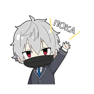 👋 e26dc7ab ПОКА 动漫, Q版, 告别, 挥手, 灰发 telegram sticker