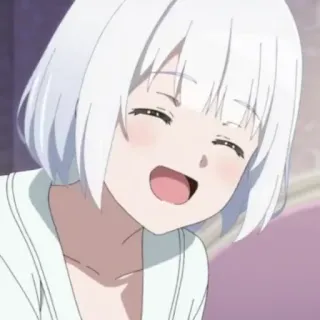 🍁 0787a1c9 애니메이션, 소녀, 미소, 행복, 흰머리 telegram sticker