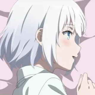 🍁 57fef31b 애니메이션, 여자, 흰머리, 누워있는, 볼 빨개짐, 귀여운 telegram sticker