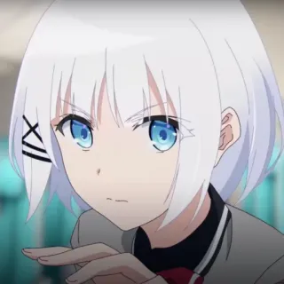 🍁 e7ee5602 애니메이션, 여자, 흰 머리, 파란 눈, 교복 telegram sticker