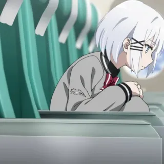 🍁 f239402a 애니메이션, 소녀, 슬픈, 은발, 앉아있는 telegram sticker