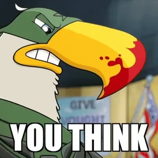 🛡 5e0beee5 YOU THINK Kreskówka, Ptak, Zły, Orzeł, Wojskowy telegram sticker