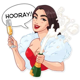 🍾 57542297 HOORAY! celebrazione, festa, cin cin, donna, champagne, brindisi, felice, divertimento telegram sticker