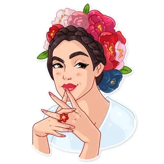 😏 d57ba990 donna, corona di fiori, ritratto, arte, arte digitale, persona telegram sticker