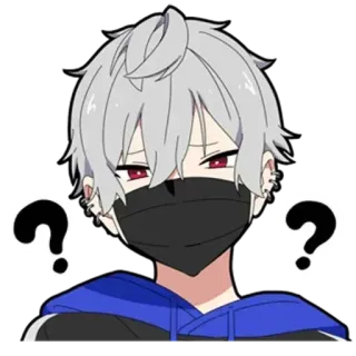 🤔 00a0be11 anime, pytanie, maska, myślenie, zmieszany, siwe włosy, czerwone oczy, chłopak anime telegram sticker