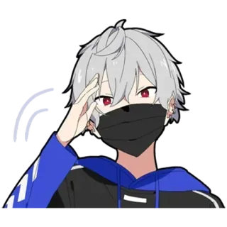 👍 066e25d7 anime chłopak, anime, maska, czerwone oczy, niebieska bluza z kapturem telegram sticker