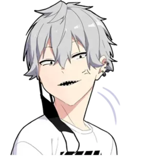 😤 11703fc0 anime, manga, postać, kreskówka, uśmiechnięty, siwe włosy, słuchawki, uśmieszek telegram sticker