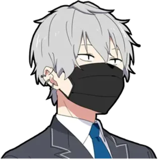 😶 5d7291c9 Anime, Postać, W masce, Siwe włosy, Czarna maska, Kolczyki, Garnitur, Krawat telegram sticker