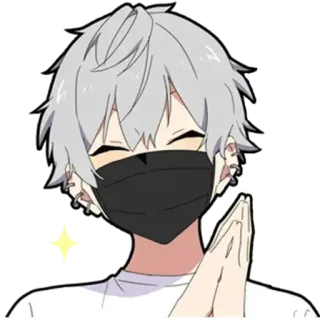 😊 88ae3e7d chłopak anime, maska, siwe włosy, kolczyki, słodki, nastolatek telegram sticker