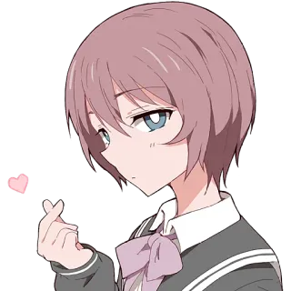 ❤️ d87a543f アニメガール, かわいい, 愛, 指ハート, ピンク髪, 制服 telegram sticker