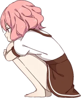 😤 412255c3 อนิเมะผู้หญิง, นั่งยองๆ, เศร้า, ผมสีชมพู, อนิเมะ, ผู้หญิง telegram sticker