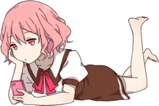 😐 8f5b3725 สาวอนิเมะ, ผมสีชมพู, นอนลง, โทรศัพท์มือถือ, น่ารัก, การ์ตูน telegram sticker
