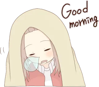 ☀ d2c128ed Good morning อรุณสวัสดิ์, ง่วง, อนิเมะ, คาวาอิ, น่ารัก, ทักทาย telegram sticker