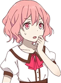 😥 f760fe99 สาวอนิเมะ, ผมสีชมพู, แก้มแดง, น่ารัก, กังวล, ตัวละคร telegram sticker