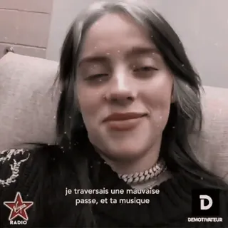 🫒 d898a99b Billie Eilish je traversais une mauvaise passe, et ta musique 人物, 女性, ミュージシャン, 歌手, 有名人 telegram sticker