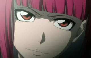 😌 51acdf47 anime, wanita, potret, rambut merah muda, serius telegram sticker