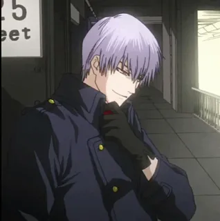 🙂 5d6d8824 anime, karakter, rambut ungu, pria, sarung tangan telegram sticker