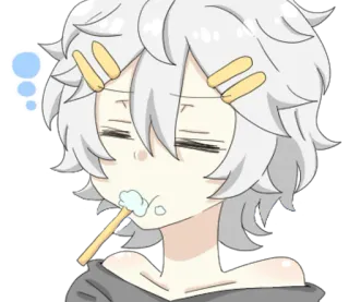 😴 4f3ed77a anime, spazzolino da denti, assonnato, cartone animato, capelli bianchi, lavarsi i denti whatsapp sticker