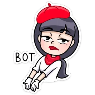 👩‍🦰 2f77b964 BOT hoạt hình, mũ nồi, găng tay, nữ, nhân vật, biểu cảm, bot telegram sticker