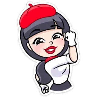 👩‍🦰 e07a304f hoạt hình, cô gái, mũ nồi, nhân vật, hình minh họa telegram sticker
