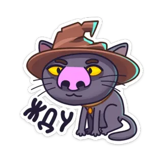 ⏱ 124eefbf жду cat, wizard, waiting, cute, animal, hat, russian telegram sticker