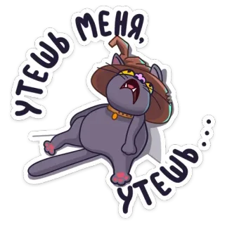 😪 4b3bc837 УТЕШЬ МЕНЯ, УТЕШЬ... cat, witch, wizard, cute, funny, pet telegram sticker