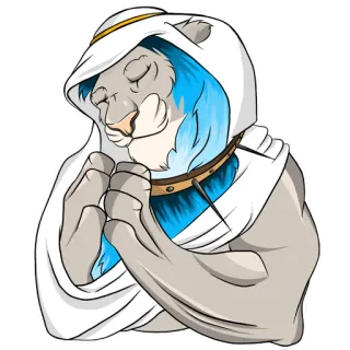 😌 0d80c9c0 león, animal, rezando, capucha, pacífico, personaje, dibujos animados telegram sticker