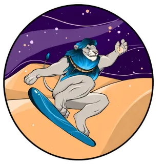 🏂 163d34f5 león, sandboard, desierto, fantasía, snowboard, animal, diversión telegram sticker
