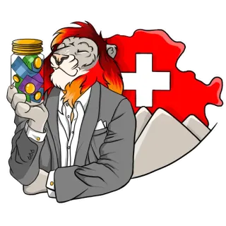 🇨🇭 3bc2a074 león, traje, dinero, Suiza, bandera suiza, tarro telegram sticker
