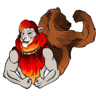 💪 bbc990d1 león, oso, músculos, animales, fantasía telegram sticker