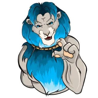 🤨 e4719d53 león, animal, dibujo animado, azul, pegatina, collar, colmillos telegram sticker