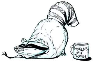 ☕️ 256394f6 WORLD'S #1 TRASH mapache, basura, animal, taza, dibujos animados, divertido telegram sticker