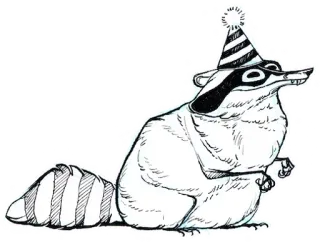 🥳 7fa6401a mapache, sombrero de fiesta, animal, dibujos animados, celebración telegram sticker
