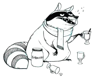 🍹 99113f4b KOMBUCHA mapache, kombucha, bebida, alcohol, dibujos animados, animal telegram sticker