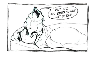 🥶 da65301a BUT IT'S TOO COLD TO GET OUT OF BED animal, cama, frío, dibujos animados, gracioso, perezoso, dormir, meme telegram sticker