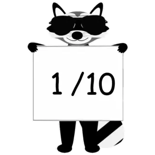 1️⃣ e066c259 1/10 mapache, calificación, humor, animal, dibujos animados, gafas de sol, meme telegram sticker