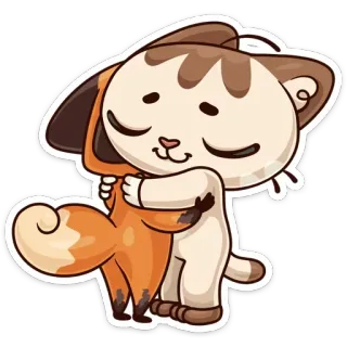 🤗 1b2d4772 고양이, 강아지, 포옹, 우정, 귀여운, 동물, 만화 telegram sticker