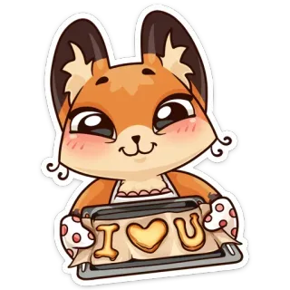 🙂 7313c27c I ♡ U 여우, 만화, 제빵, 사랑, 하트, 쿠키 telegram sticker