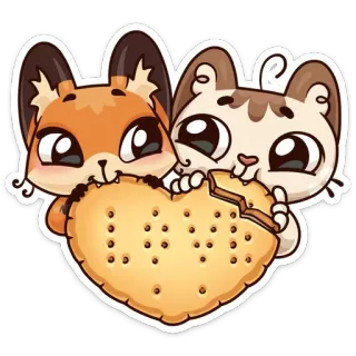 ❤ 8b241658 여우, 고양이, 동물, 쿠키, 하트, 귀여운, 카와이 telegram sticker