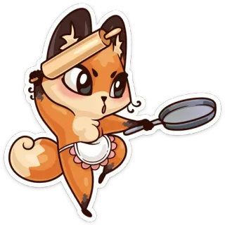 👊 a4a04980 여우, 요리사, 베이킹, 밀대, 팬, 만화, 동물, 요리 telegram sticker