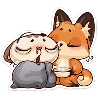 🤒 b67a5624 고양이, 여우, 아픈, 돌봄, 우정, 귀여운, 만화 telegram sticker