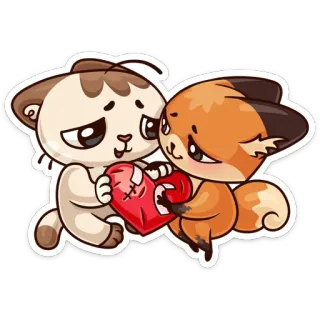 ❤ a79764f6 gatto, volpe, cuore, amore, amicizia, carino, animali telegram sticker