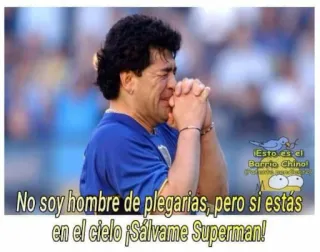 🙏 9b290fcc Esto es el Barrio Chino
No soy hombre de plegarias, pero si estás en el cielo ¡Sálvame Superman! Diego Maradona, prière, Superman, football, Argentine telegram sticker