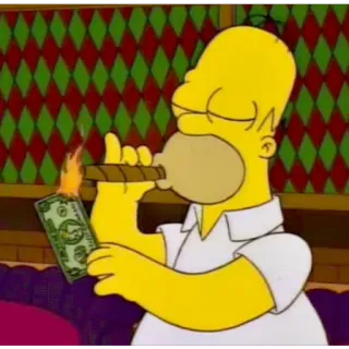 🤑 309154ed Homer Simpson The Simpsons Homer, Simpson, cigar, money, burning money, cartoon telegram sticker