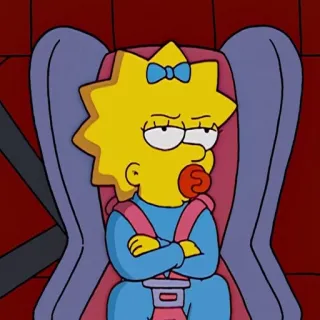 😒 5bfdd359 Maggie Simpson The Simpsons Maggie Simpson, The Simpsons, cartoon, baby, car seat, pacifier telegram sticker