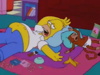 🤤 2acd2226 Homer Simpson The Simpsons 荷马·辛普森, 猴子, 沙发, 电视, 卡通 whatsapp sticker