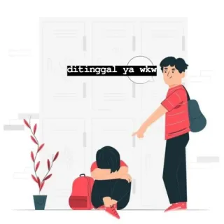 😆 9f3c0545 ditinggal ya wkwk harcèlement, tristesse, école, indonésien, casier, ado, moquerie telegram sticker