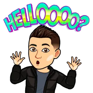 ✋ 86b39204 HELLOOOO? 卡通, 你好, 问候, Bitmoji, 角色, 友好的 telegram sticker